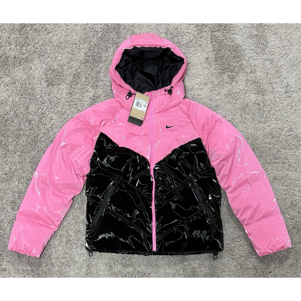 Nike Therma-Fit Shine Puffer Jacket Black Pink HV5242-649 Womens Size XS NEW